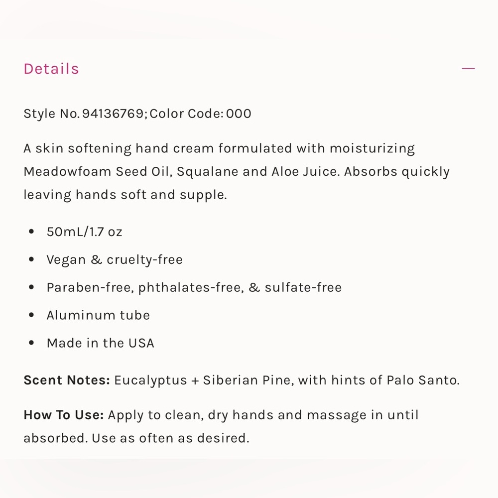 Free People Pink Hand Cream with Eucalyptus & Siberian Pine - Picture 5 of 10